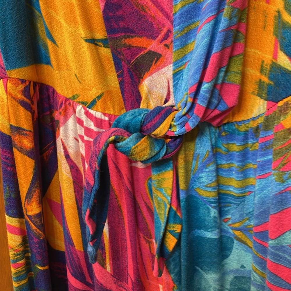 LANE BRYANT UEC Size 14/16 Sleeveless Tropical Print Midi Dress Pink Blue yellow - Picture 7 of 16